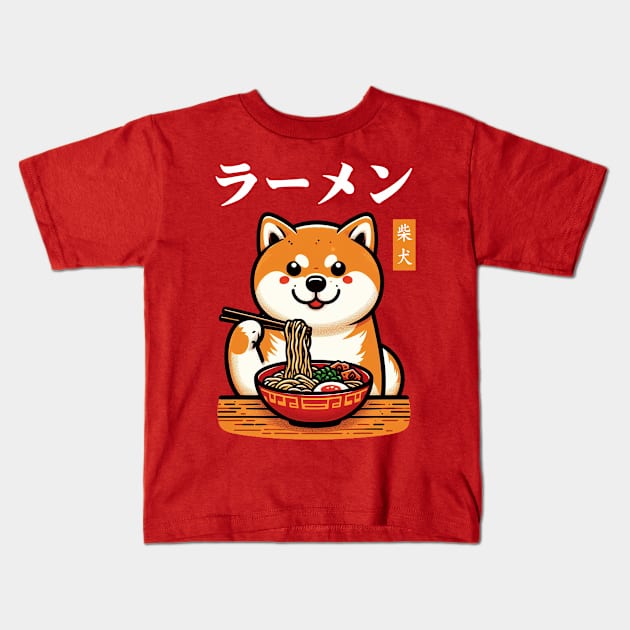 Japanese Shiba Ramen Kids T-Shirt by massima